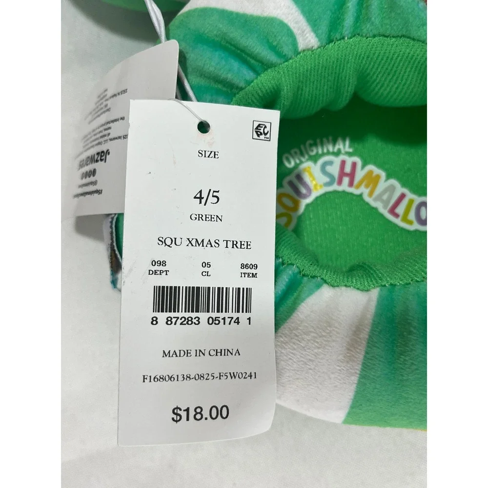 Squishmallows‎ Christmas Tree Plush Slippers Green Holiday Kids Size 4/5 NEW